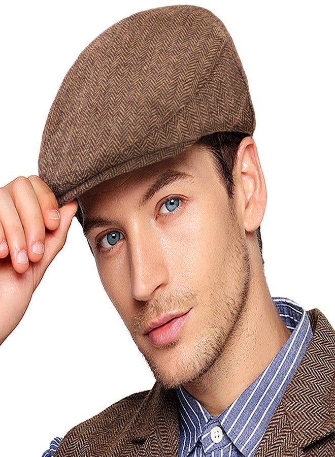 LADYBRO Men's Newsboy Hats Winter Cap Adjustable Wool Blend (Quilted, Brown, S/M, 7 1/4) - Image 1